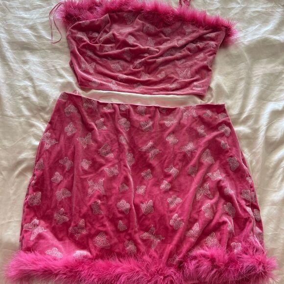 Pink Feather Trim Skirt and Top set - Picture 1 of 4